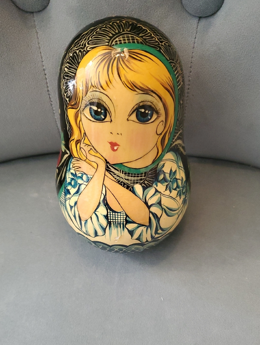 Hand-Painted Blue and Cream Matryoshka Musical